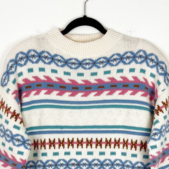 Vintage 80s Sweater Pullover Mock Turtleneck Southwestern Western Bohemian - Picture 4 of 5